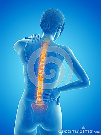 a woman having a backache Cartoon Illustration