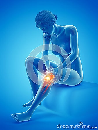 A woman having a painful knee Cartoon Illustration