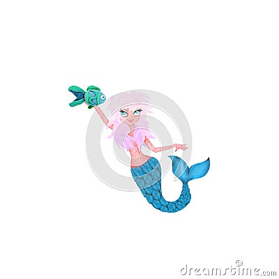 3d rendered mermaid cartoon character isolated on white Stock Photo