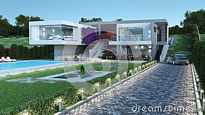 3D Rendered modern luxury house Stock Photo