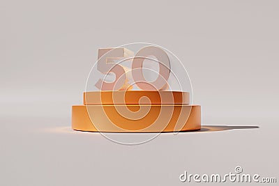 3d rendered number 50 on golden round-shaped flat stage on a gray surface Stock Photo