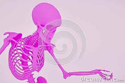 3D rendered pink skeleton holding pills Stock Photo