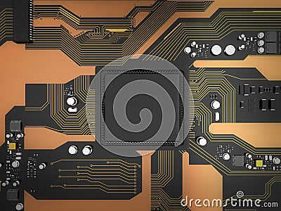 3D Rendered printed circuit board with cpu chipset processor electronic element Cartoon Illustration