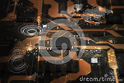 3D Rendered printed circuit board with cpu chipset processor electronic element Cartoon Illustration