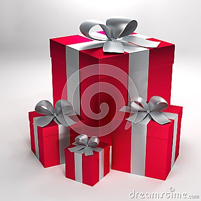 3d rendered red gift boxes Cartoon Illustration