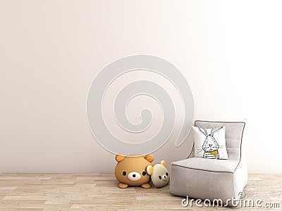 relaxing beanbag with cute dolls mockup scene Stock Photo