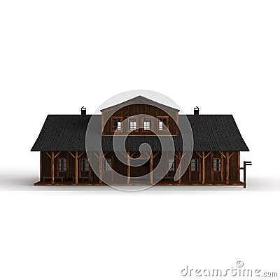 3D rendered scale model of a train station with a wooden street sign Stock Photo