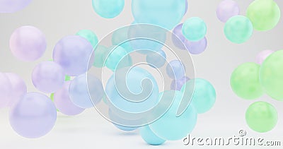 Flying bubbles abstract 3d render poster design, summer themed colors Stock Photo