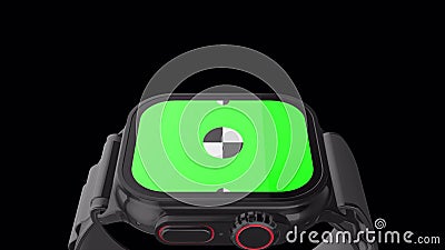 3D rendered smartwatch with green screen for mockup. Background with Alpha channel for chroma key. Animation for Stock Photo