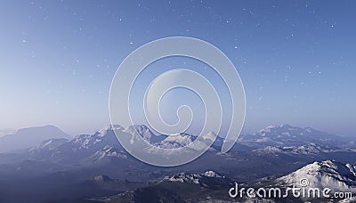 3d rendered Space Art: Alien Planet - A Fantasy frozen Landscape with blue skies Stock Photo