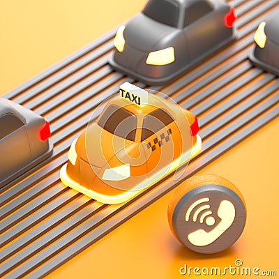 3d rendered taxi small car in traffic Stock Photo