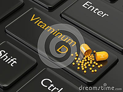 3d rendered vitamin D pill lying on keyboard Stock Photo