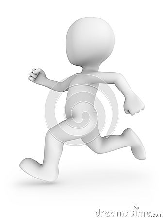 3d rendered white running man. Cartoon Illustration