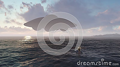 3d renderer. Alien invaders coming out of the sea Stock Photo