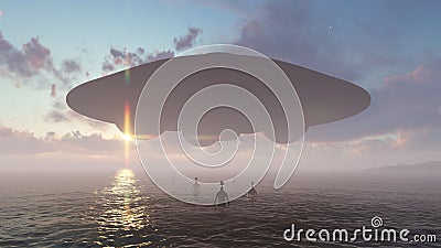 3d renderer. Alien invaders coming out of the sea Stock Photo