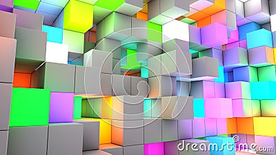 3D rendering abstract background color light cubes Stock Photo