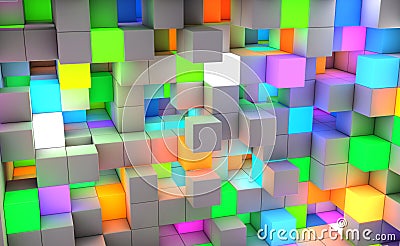 3D rendering abstract background color light cubes Stock Photo