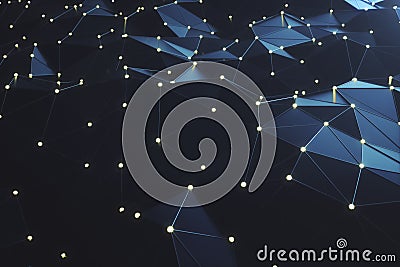 3D Rendering abstract background. Low poly mesh with connection lines and glowing dots or point. Cloud computing. Hi Stock Photo