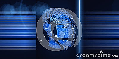 3D rendering of abstract background with wireframe human head cyborg. Big data. Futuristic analytics artificial intelligence Stock Photo