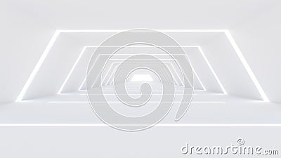 3d rendering of abstract in a big hall ,Hexagon shape, mock up in white screen Stock Photo