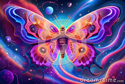3d rendering, abstract cosmic ABSTRACT BUTTERFLY background, ultra violet neon rays, glowing lines, cyber network, speed of light Stock Photo