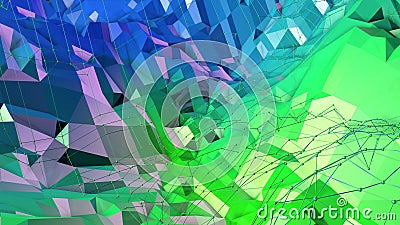 3d rendering abstract geometric background with modern gradient colors in low poly style. 3d surface with green blue Stock Photo