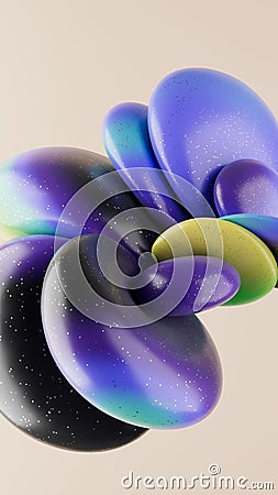 3D rendering of abstract geometric crumpled sphere shaped objects in a pale pink environment Stock Photo