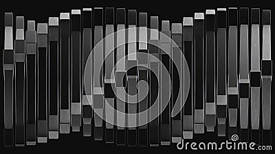 3d rendering. abstract modern rotation twist black square panel stack background. Stock Photo