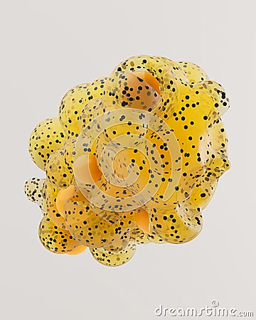 3d rendering abstract molecula yellow shape with black dots pattern Cartoon Illustration