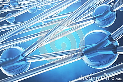 3D rendering abstract molecules design. Atoms. Medical background for banner or flyer. Molecular structure with blue Stock Photo