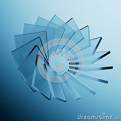 3d rendering. Abstract monochrome geometric background. A row of square glass elements, spaced evenly, arranged in a ring, in Stock Photo