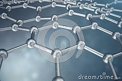 3D rendering abstract nanotechnology hexagonal geometric form close-up. Graphene atomic structure concept, carbon Stock Photo