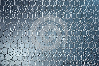 3D rendering abstract nanotechnology hexagonal geometric form close-up. Graphene atomic structure concept, carbon Stock Photo