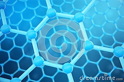 3D rendering abstract nanotechnology hexagonal geometric form close-up. Graphene atomic structure concept, carbon Stock Photo