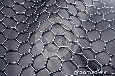 3D rendering abstract nanotechnology hexagonal geometric form close-up. Graphene atomic structure concept, carbon Stock Photo