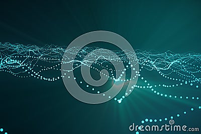 3d rendering abstract polygonal wave background with connecting dots and lines. Connection structure. Computer HUD. Flow Stock Photo