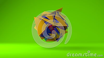 3D rendering of an abstract polyhedron. Plato`s body is torn apart. The polyhedron fragments are randomly arranged in space Stock Photo