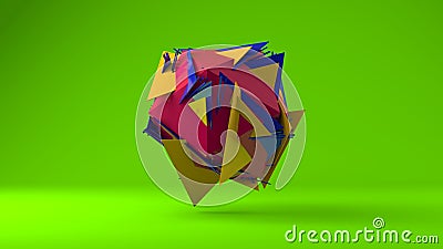3D rendering of an abstract polyhedron. Plato`s body is torn apart. The polyhedron fragments are randomly arranged in space Stock Photo
