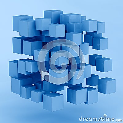 3D rendering abstract random shape from cubes toned in trendy Classic Blue color of the Year 2020 Editorial Stock Photo