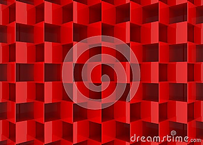 3d rendering. Abstract red hole square boxes stack wall background Stock Photo
