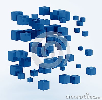 3D rendering abstract shape made from golden cubes toned in trendy Classic Blue color of the Year 2020 Editorial Stock Photo