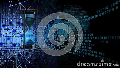 3D rendering of an abstract technology background with an hourglass with binary code Stock Photo
