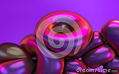 3d rendering abstraction in pink purple neon light with glossy reflection. Computer generated illustration of soft liquid shapes. Cartoon Illustration