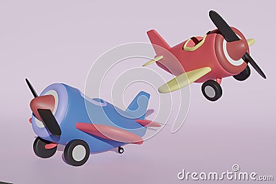 3d rendering airplane in blue and red tone Stock Photo
