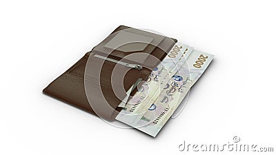 2000 Algerian Dinar notes in wallet Stock Photo