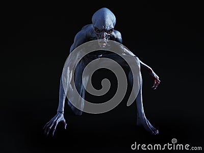 3D rendering of an alien creature crouching. Stock Photo