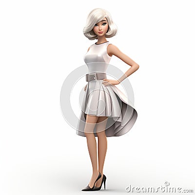 3d Amelia: Full Body With Side Swept Hairstyle On White Background Stock Photo