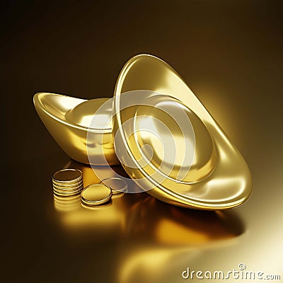 3D rendering ancient chinese gold on gold background Stock Photo