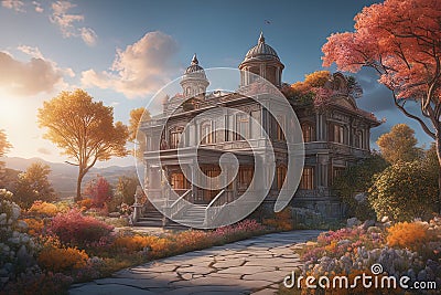 3d rendering of the ancient fantasy castle 3d rendering of the ancient fantasy castle 3d rendering of the beautiful fantasy Stock Photo