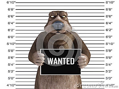 3D rendering of an angry cartoon bear in a mugshot Stock Photo